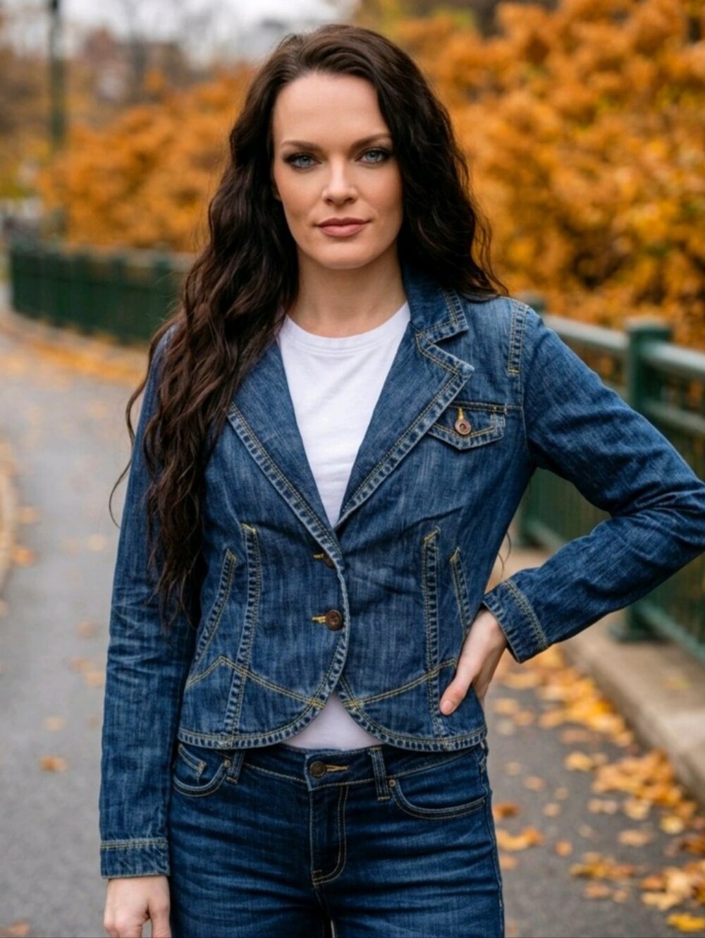 Tommy Hilfiger ✦ Denim Tailored Jacket ✦ Blue Striped Elbow Patch Structured M
